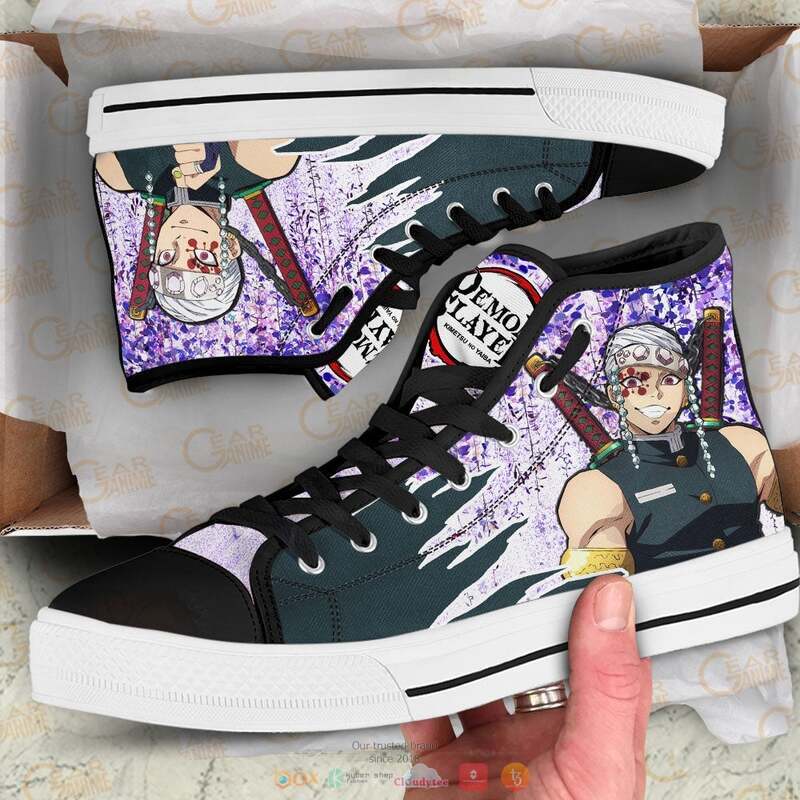 Anime Demon Slayer Tengen Uzui Canvas high top shoes Wisteria Style 1