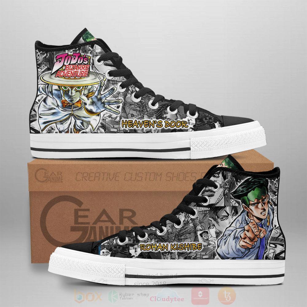 Anime Jojos Birraze Adventure Rohan Kishibe High Top Canvas Shoes