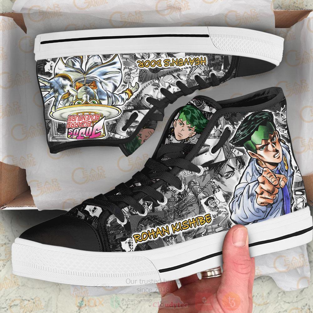 Anime Jojos Birraze Adventure Rohan Kishibe High Top Canvas Shoes 1
