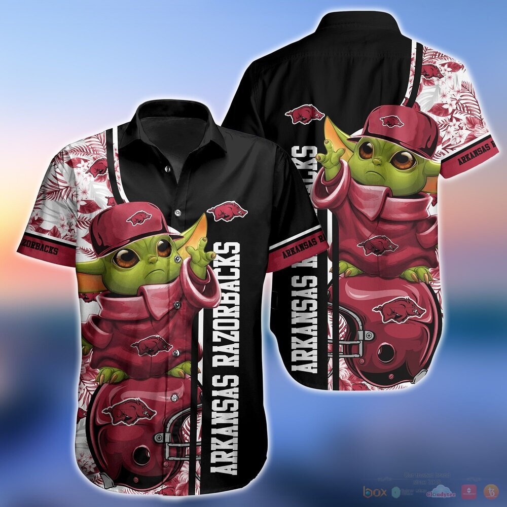 Arkansas Razorbacks Baby Yoda NCAA Hawaiian Shirt and Shorts 2 Arkansas Razorbacks NCAA Baby Yoda Hawaiian Shirt and Shorts 1