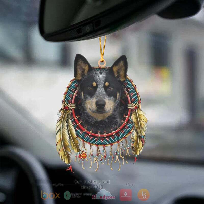 Austrialian Heeler In Dreamcatcher Car Ornament