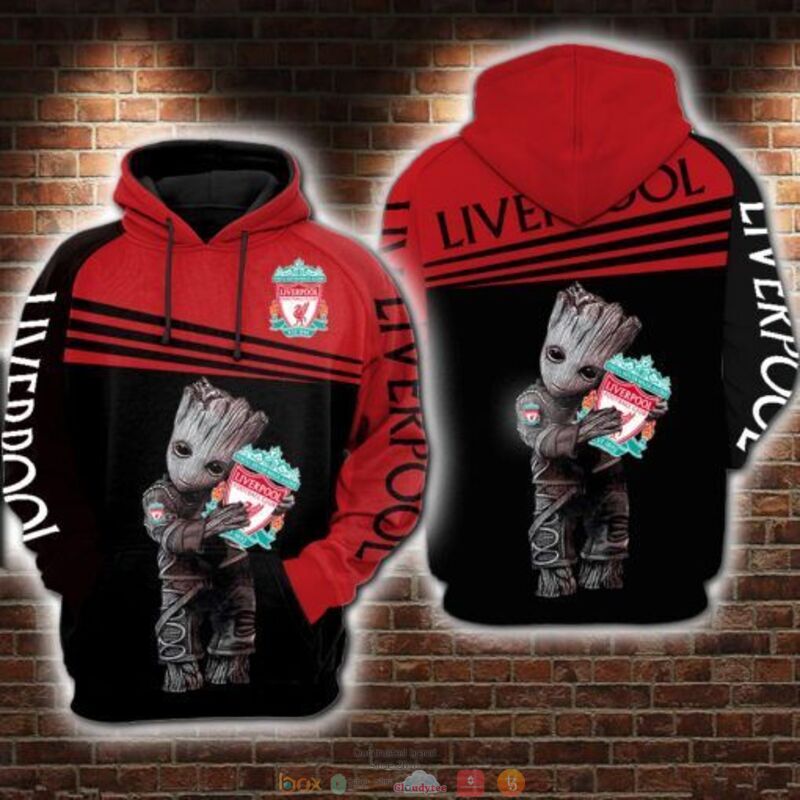 Baby Groot hug Liverpool FC 3d hoodie
