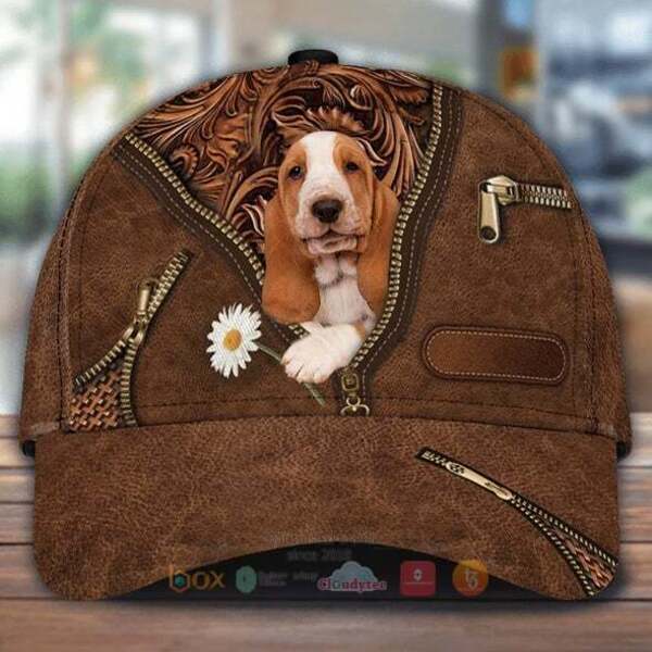Basset Hound Holding Daisy Cap Hat