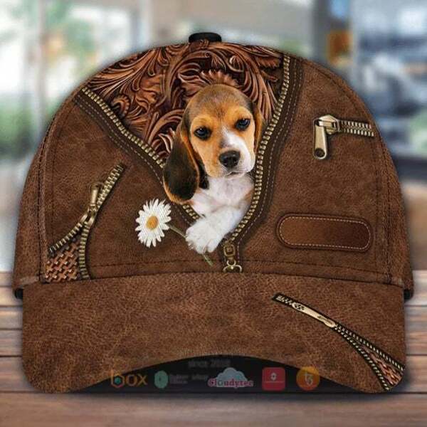 Beagle Holding Daisy Cap Hat