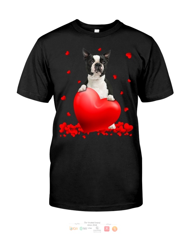 Black Boston Terrier Valentine Hearts shirt hoodie