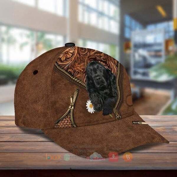 BEST Black Cocker Spaniel Holding Daisy Hat Cap 2 Black Cocker Spaniel Holding Daisy Cap Hat 1