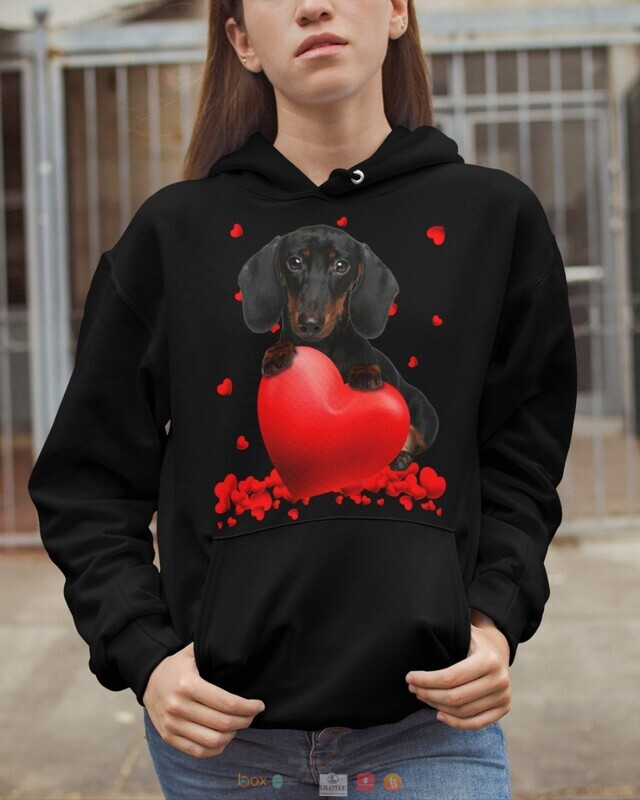 Black Dachshund Valentine Hearts shirt hoodie