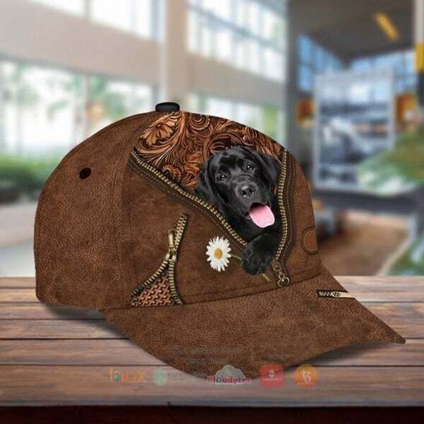 BEST Black Labrador Holding Daisy Hat Cap 2 Black Labrador Holding Daisy Cap Hat 1