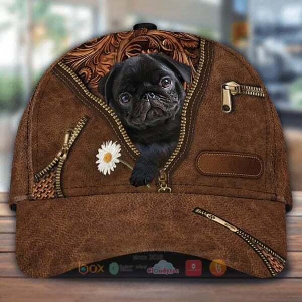 BEST Black Pug Baby Holding Daisy Hat Cap 5 Black Pug Baby Holding Daisy Cap Hat