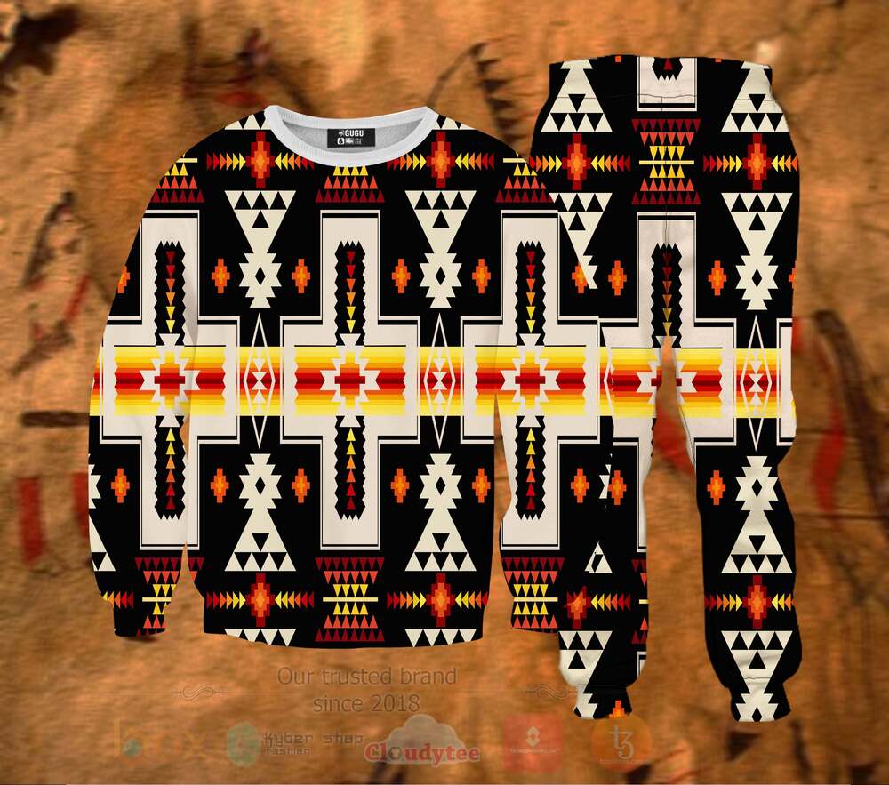 Black Tribe Design Sweatshirt and Sweatpants Set