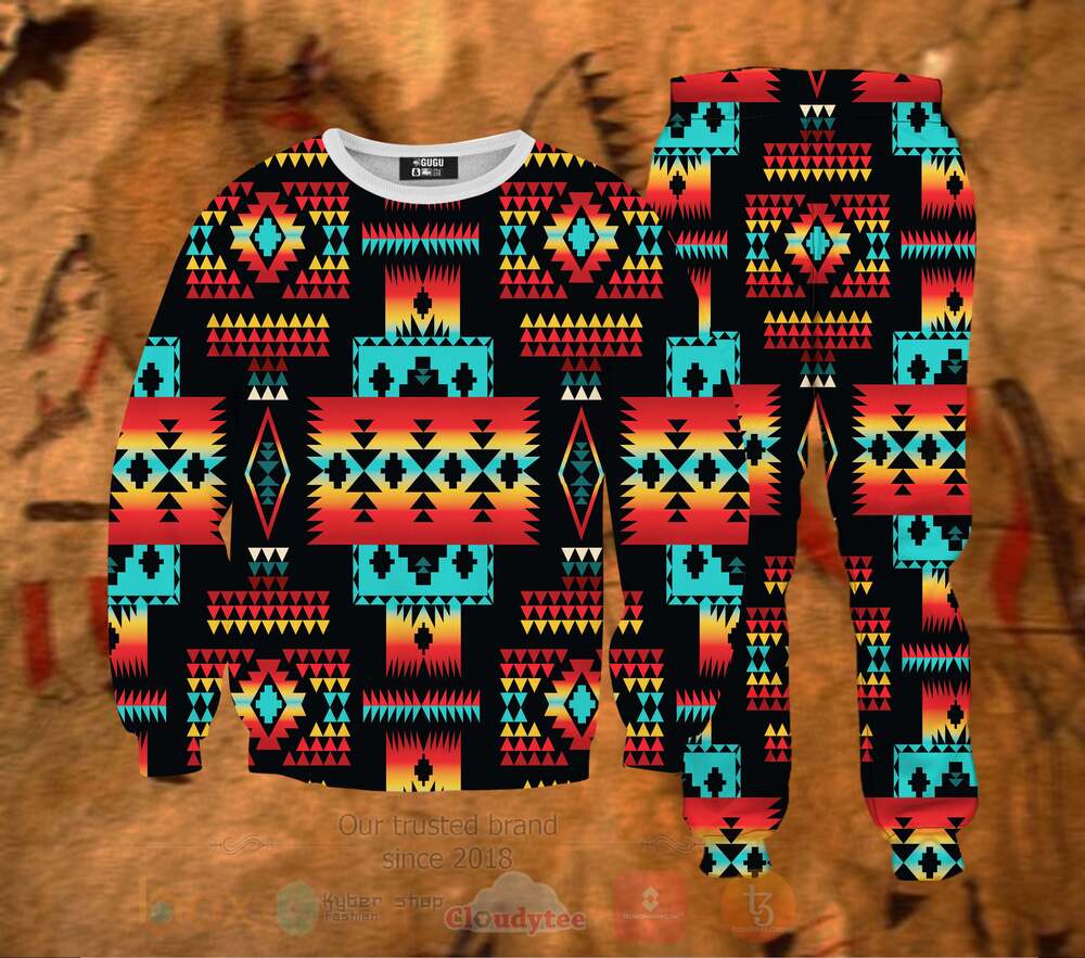 Black Tribes Pattern Sweatshirt and Sweatpants Set