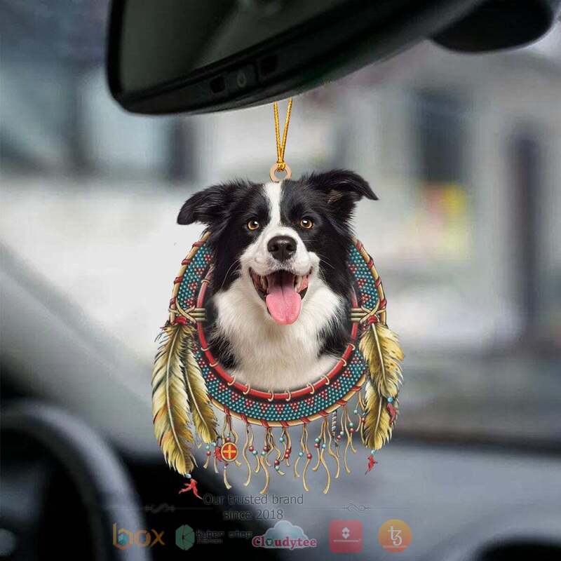 Border Collie In Dreamcatcher Car Ornament