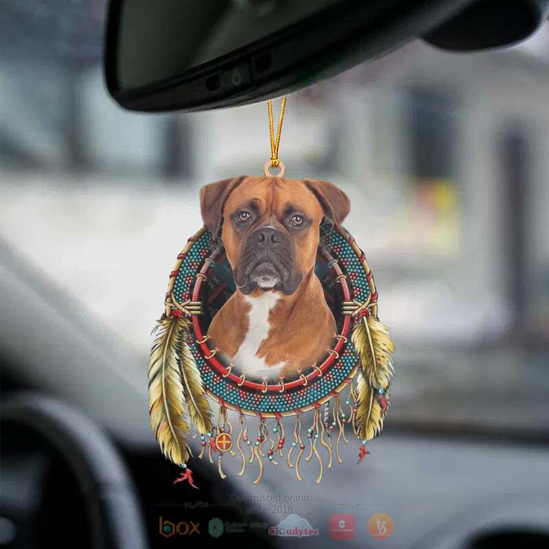 Boxer In Dreamcatcher Car Ornament