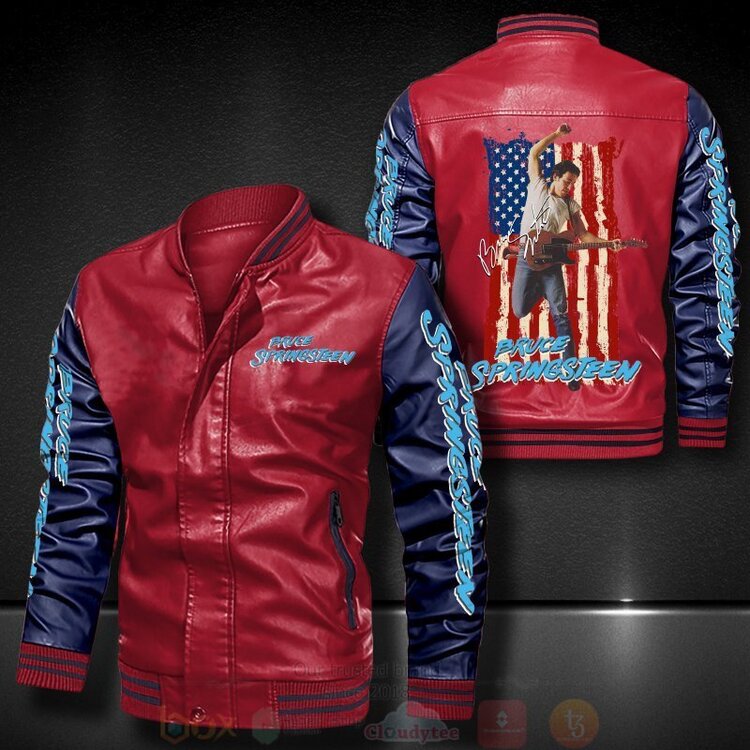 BEST Bruce Springsteen American Flag 2D Leather Bomber Jacket 5 Bruce Springsteen American Flag Bomber Leather Jacket 1 2 3 4