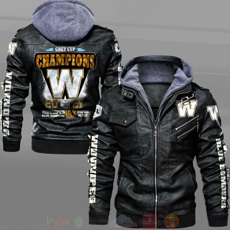 BEST CFL Winnipeg Blue Bombers 2D Leather PU Jacket 4 CFL Winnipeg Blue Bombers Leather Jacket