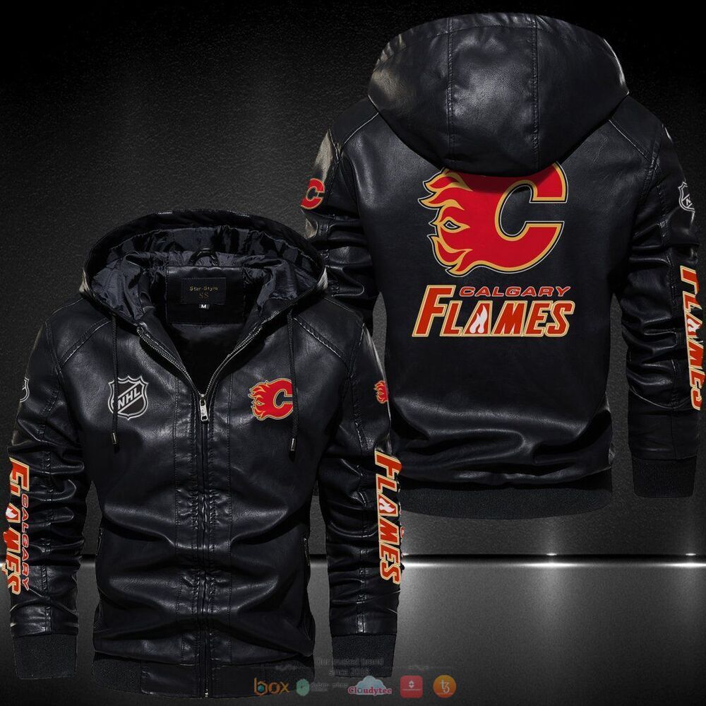 Calgary Flames NHL Leather Jacket Hat