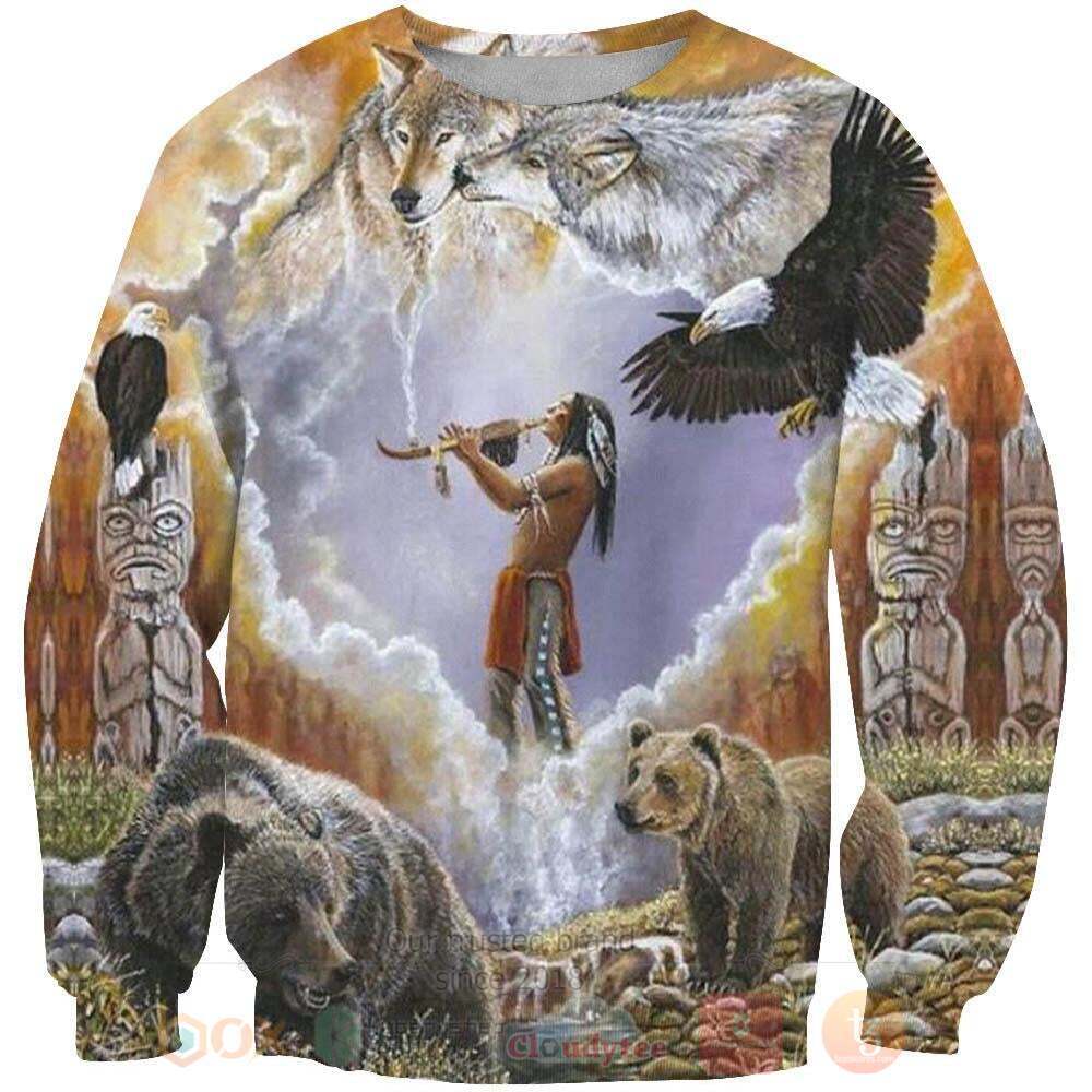Calling The Totem Spirit Animal Native American Design Sweater