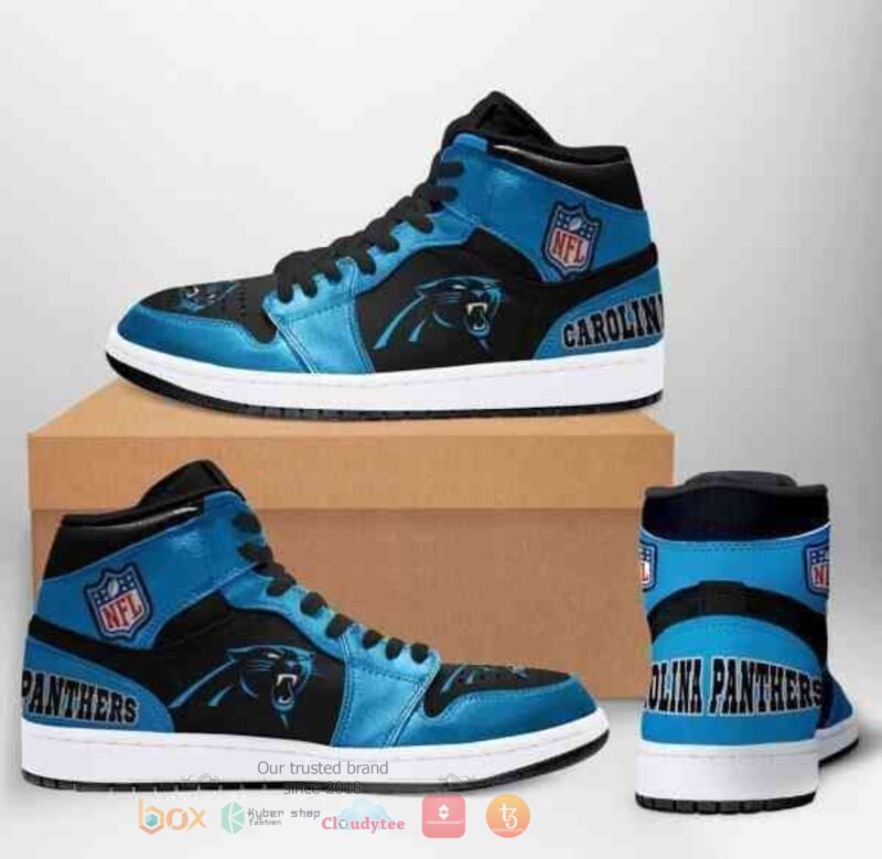 Carolina Panthers NFL Cyan Air Jordan High Top Shoes 3 Carolina Panthers NFL Cyan Air Jordan High Top Shoes 1 2