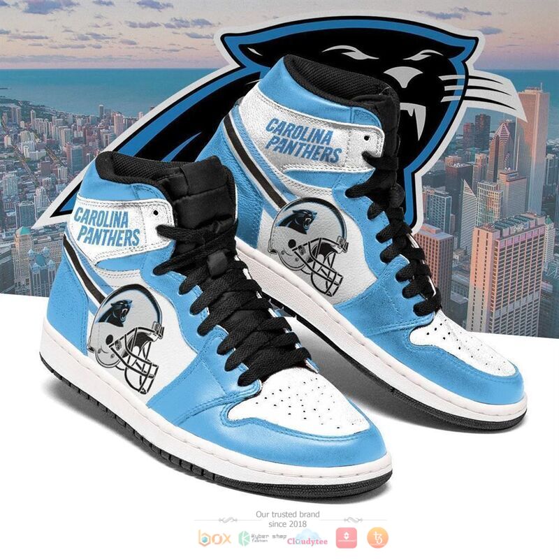 Carolina Panthers NFL Light Blue Air Jordan High Top Shoes 1 2