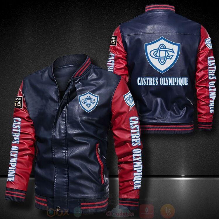BEST Castres Olympique 2D Leather Bomber Jacket 4 Castres Olympique Bomber Leather Jacket 1 2 3