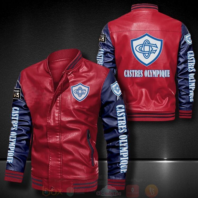 BEST Castres Olympique 2D Leather Bomber Jacket 5 Castres Olympique Bomber Leather Jacket 1 2 3 4