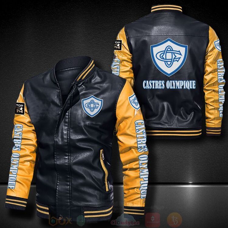 BEST Castres Olympique 2D Leather Bomber Jacket 6 Castres Olympique Bomber Leather Jacket 1 2 3 4 5