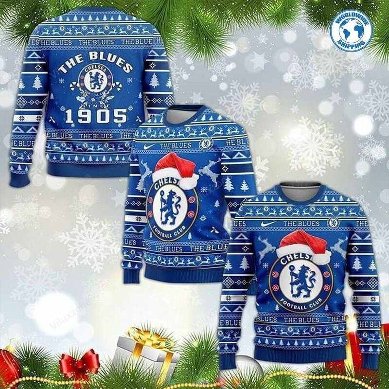 NEW Chelsea Football Club The Blues 1905 Sweater 2 Chelsea Football Club The Blues 1905 Christmas Sweater