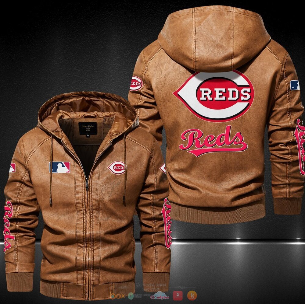 Cincinnati Reds MLB Hat Leather Jacket 3 Cincinnati Reds MLB Leather Jacket Hat 1 2