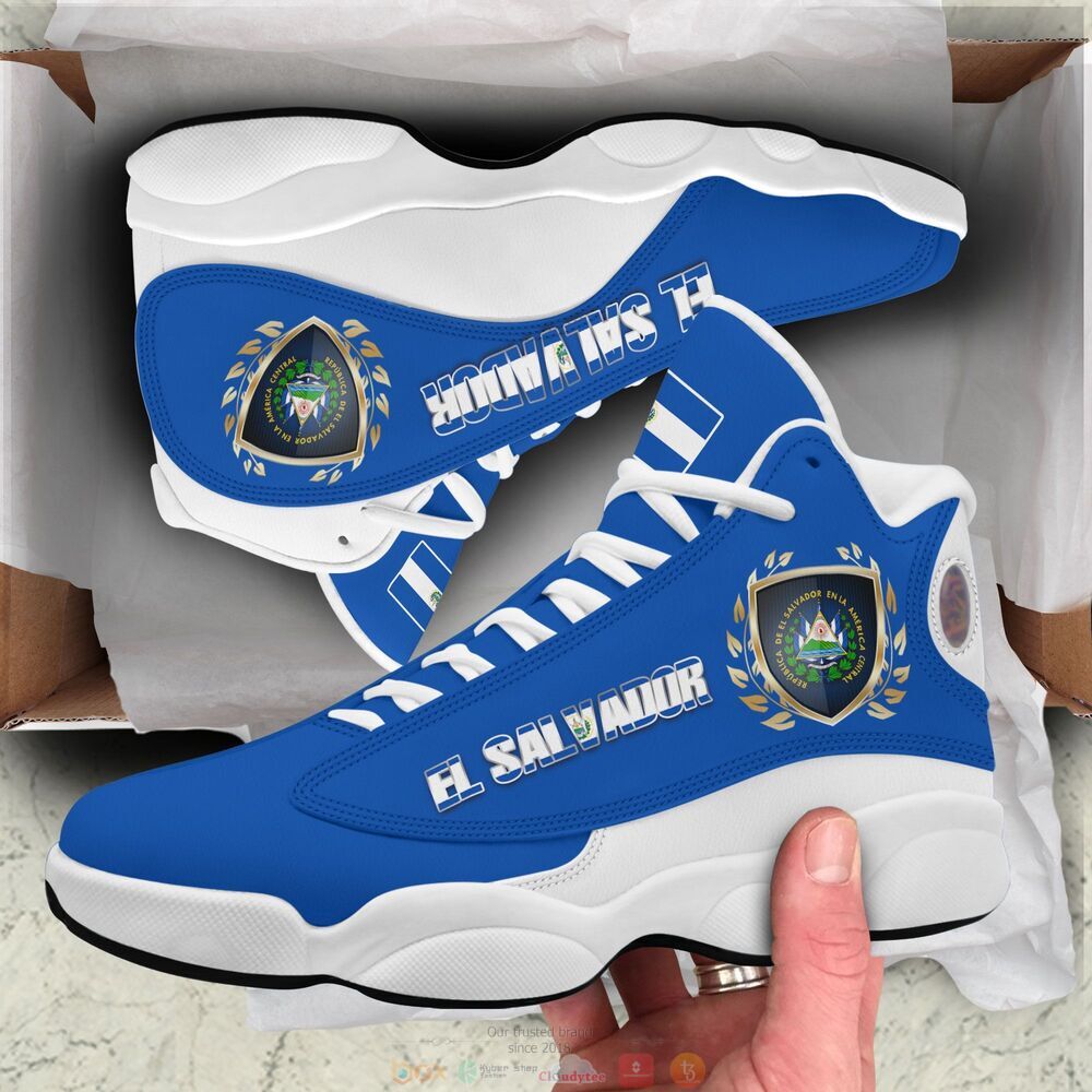Coat of arms of El Salvador Personalized Air Jordan 13 sneaker 7 Coat of arms of El Salvador Air Jordan 13 shoes