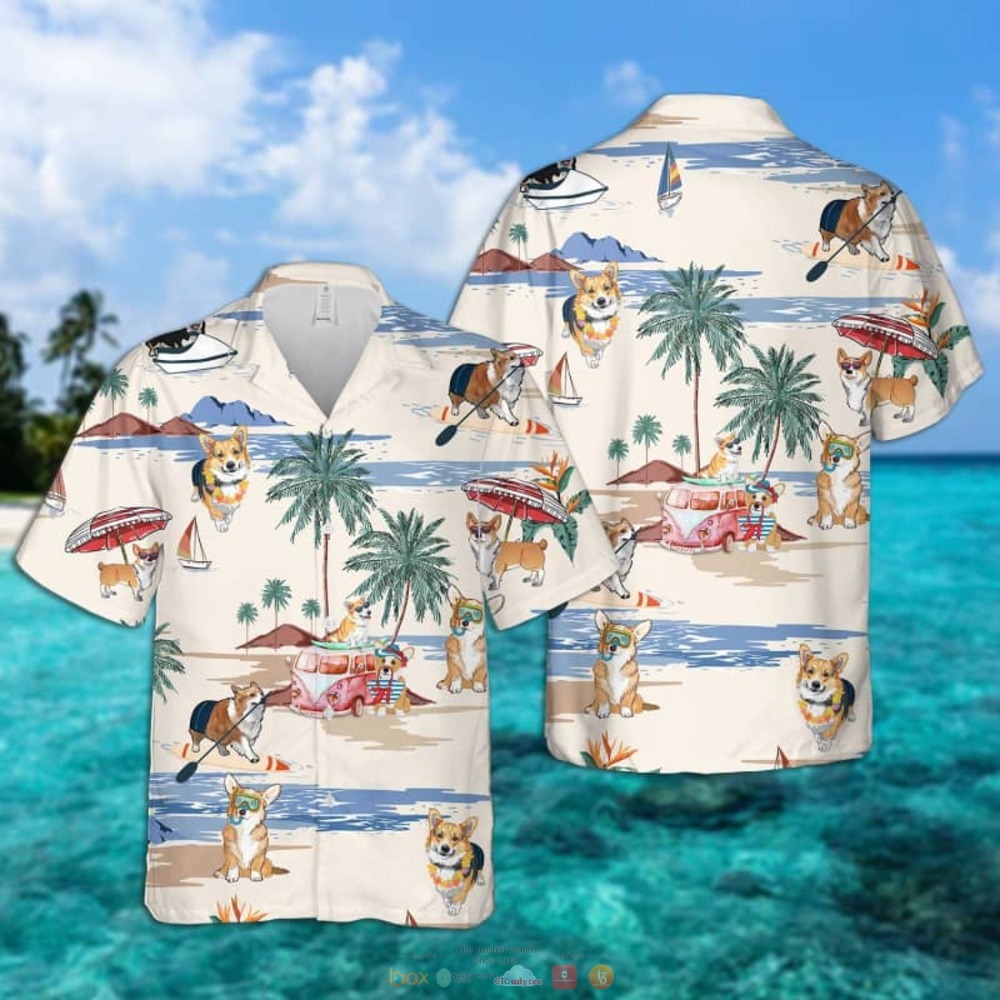 Corgi Beach Hawaiian Shirt