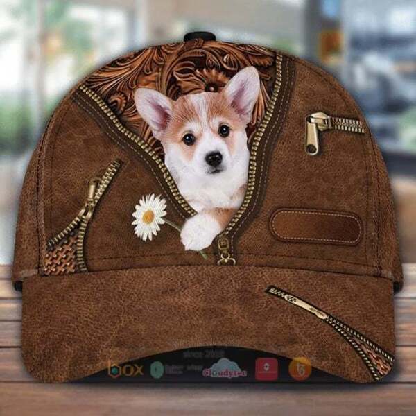 Corgi Holding Daisy Cap Hat