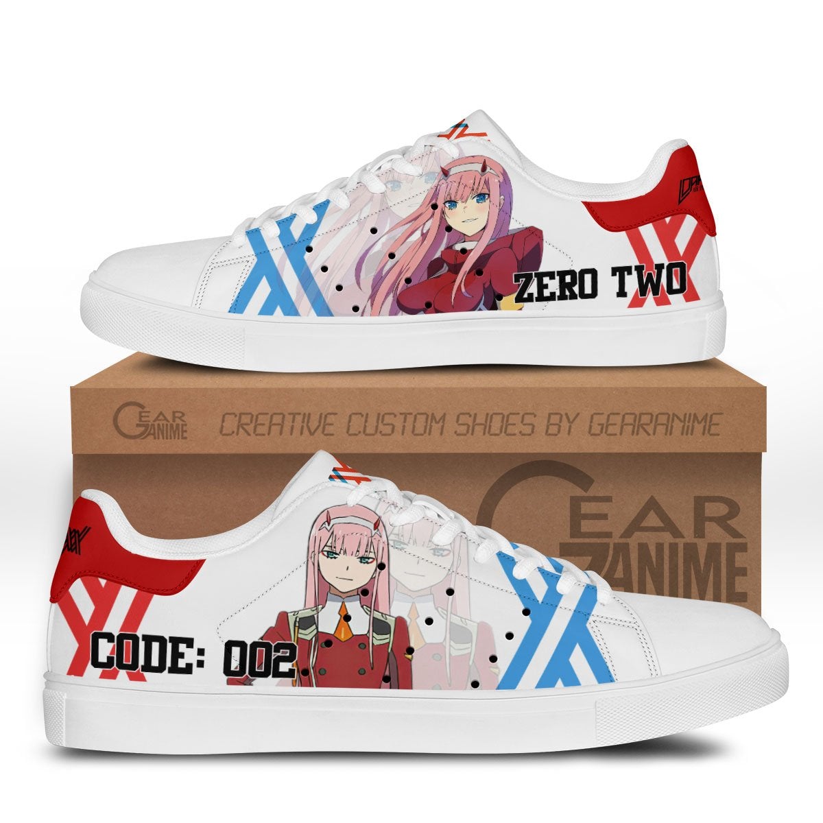 Darling in the Franxx Zero Two Code002 Skate Sneakers Custom Anime Shoes GearAnime