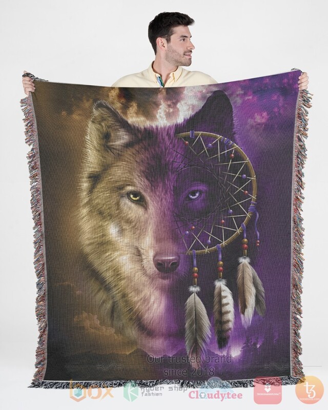 BEST Dawhud Direct Wolf Dreamcatcher Sherpa Blanket 2 Dawhud Direct Wolf Dreamcatcher Blanket 1