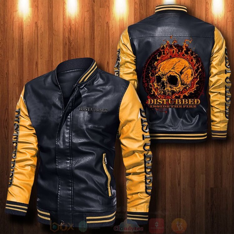 Disturbed Inside The Fire Skull Bomber Leather Jacket 1 2 3 4 5