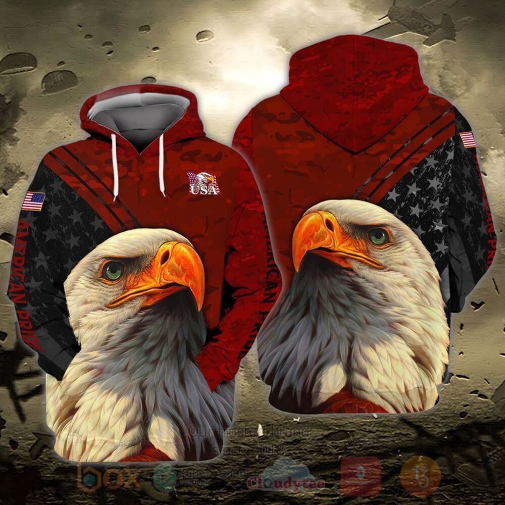 BEST Eagle American Flag Red 3D All Over Printed Hoodie, Shirt 2 Eagle American Flag Red 3D Hoodie Shirt 1