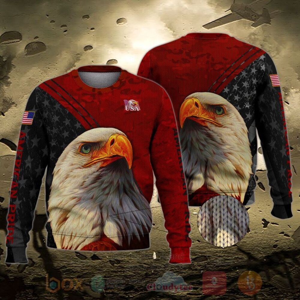 BEST Eagle American Flag Red 3D All Over Printed Hoodie, Shirt 3 Eagle American Flag Red 3D Hoodie Shirt 1 2