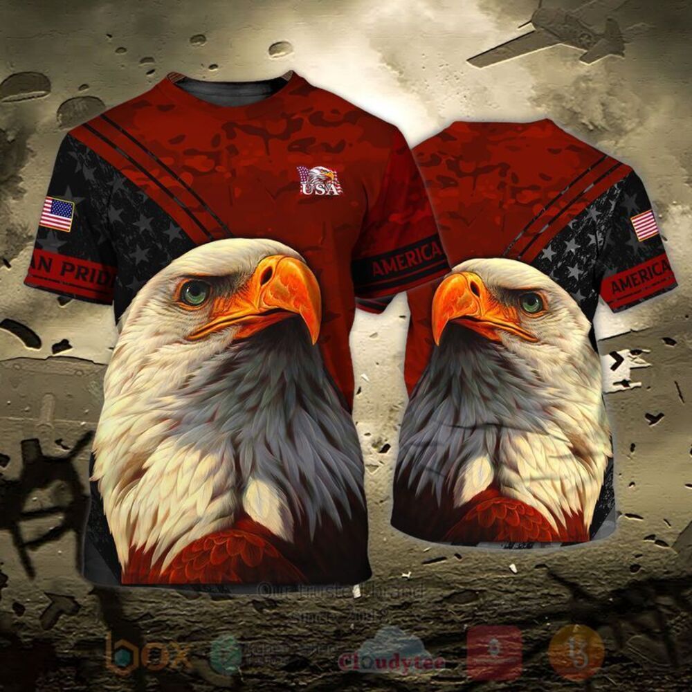 BEST Eagle American Flag Red 3D All Over Printed Hoodie, Shirt 4 Eagle American Flag Red 3D Hoodie Shirt 1 2 3
