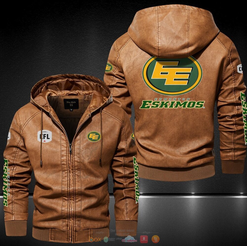 Edmonton Eskimos CFL Hat Leather Jacket 3 Edmonton Eskimos CFL Leather Jacket Hat 1 2