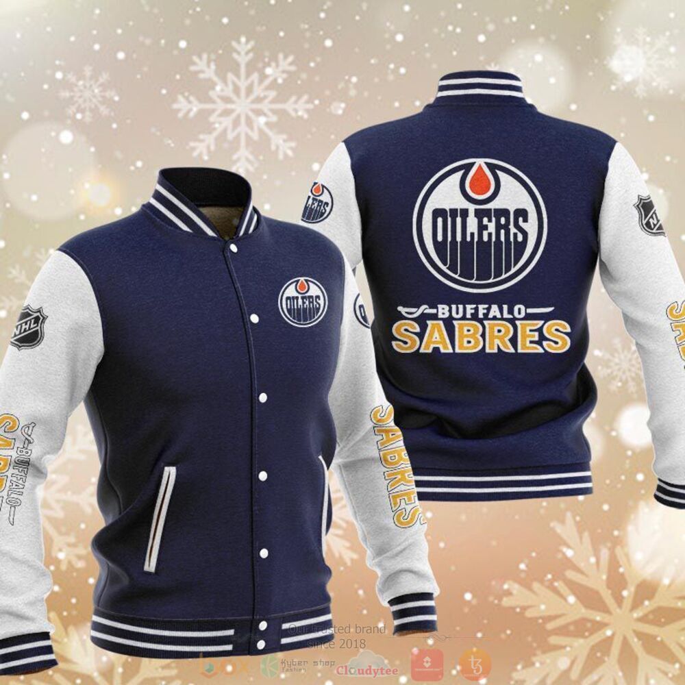 NEW Edmonton Oilers Buffalo Sabres baseball jacket 2 Edmonton Oilers baseball jacket 1