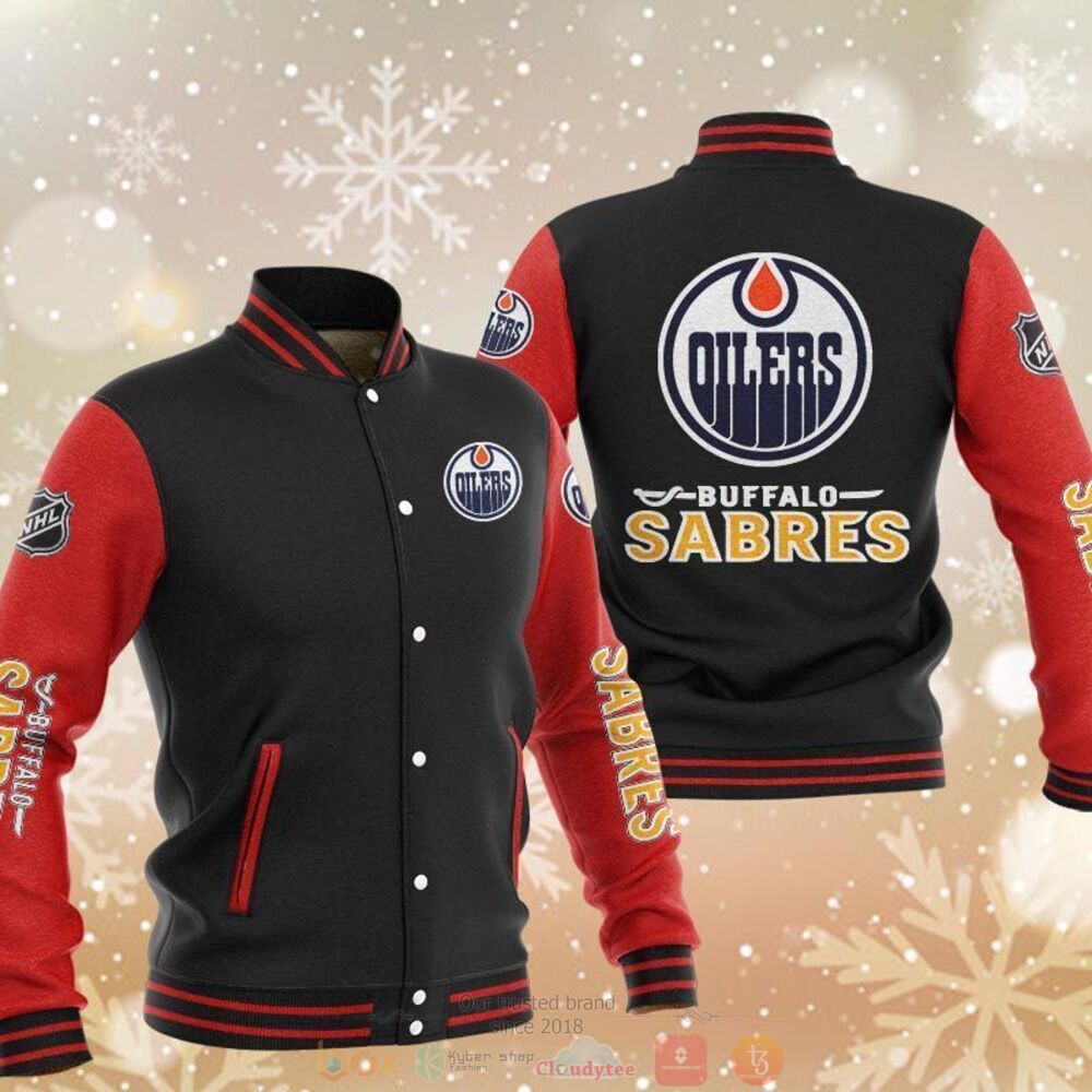 NEW Edmonton Oilers Buffalo Sabres baseball jacket 3 Edmonton Oilers baseball jacket 1 2