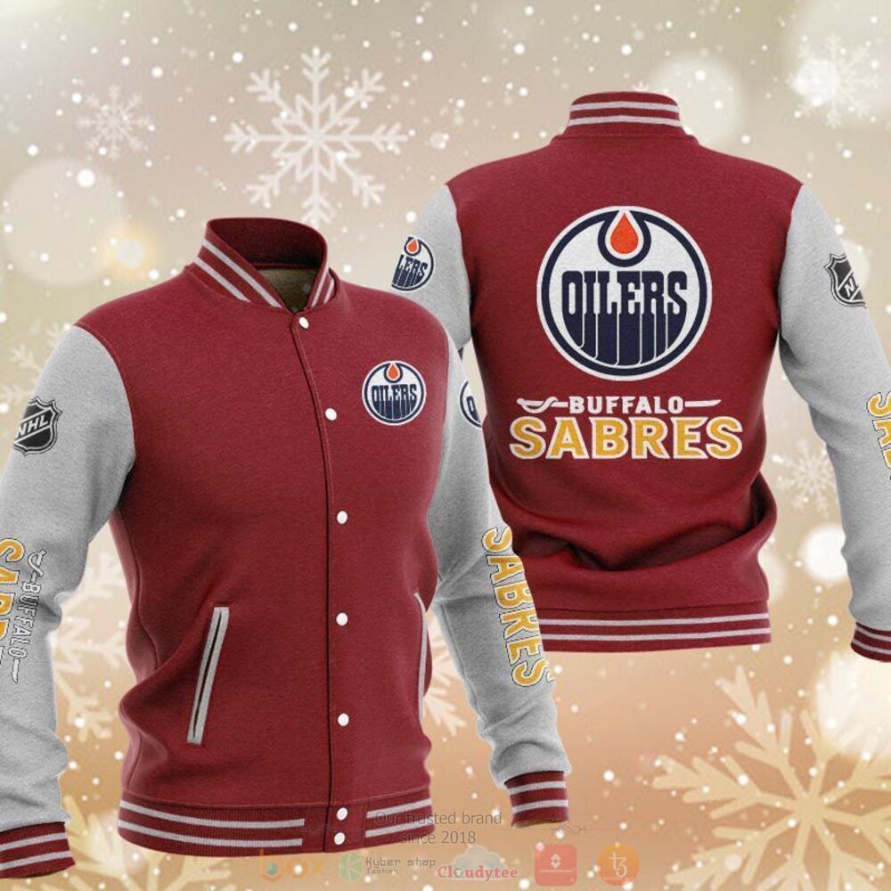 NEW Edmonton Oilers Buffalo Sabres baseball jacket 4 Edmonton Oilers baseball jacket 1 2 3