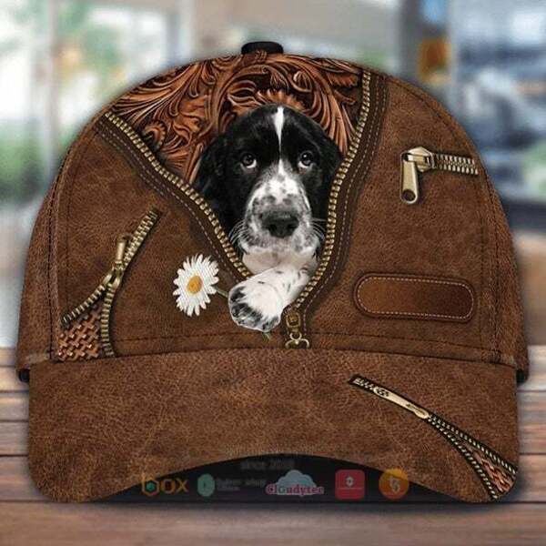 English Springer Spaniel Holding Daisy Cap Hat