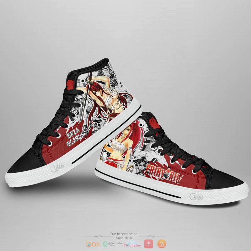 Erza Scarlet Anime Fairy Tail high top canvas shoes 3 Erza Scarlet Anime Fairy Tail canvas high top shoes 1 2
