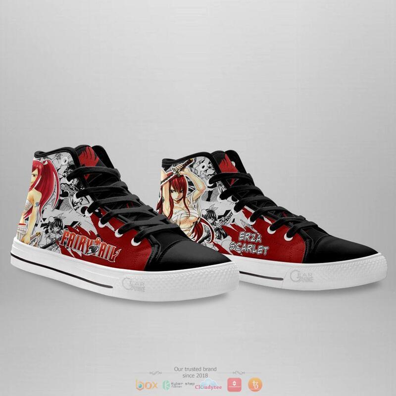 Erza Scarlet Anime Fairy Tail high top canvas shoes 4 Erza Scarlet Anime Fairy Tail canvas high top shoes 1 2 3