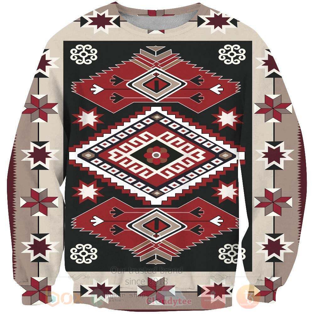 Ethnic Tribal Red Brown Pattern Native American Sweater