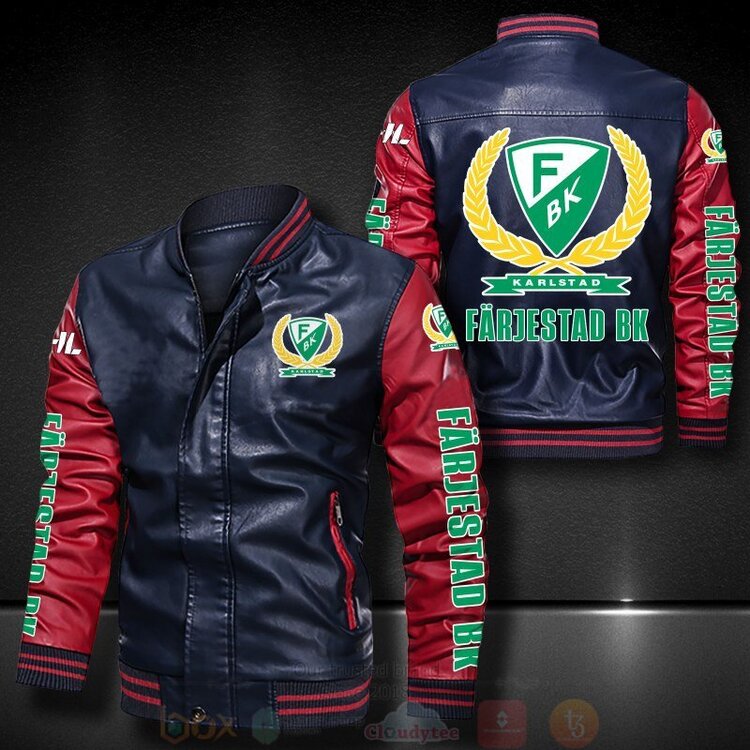 BEST Farjestad BK 2D Leather Bomber Jacket 4 Farjestad BK Bomber Leather Jacket 1 2 3