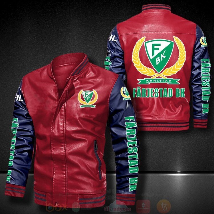BEST Farjestad BK 2D Leather Bomber Jacket 5 Farjestad BK Bomber Leather Jacket 1 2 3 4
