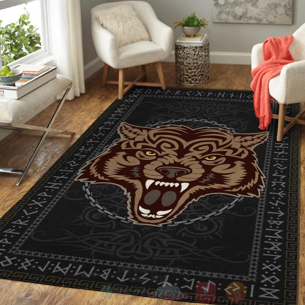 Fenrir Bound by Chains and Sealed by Runic Viking Area Rug