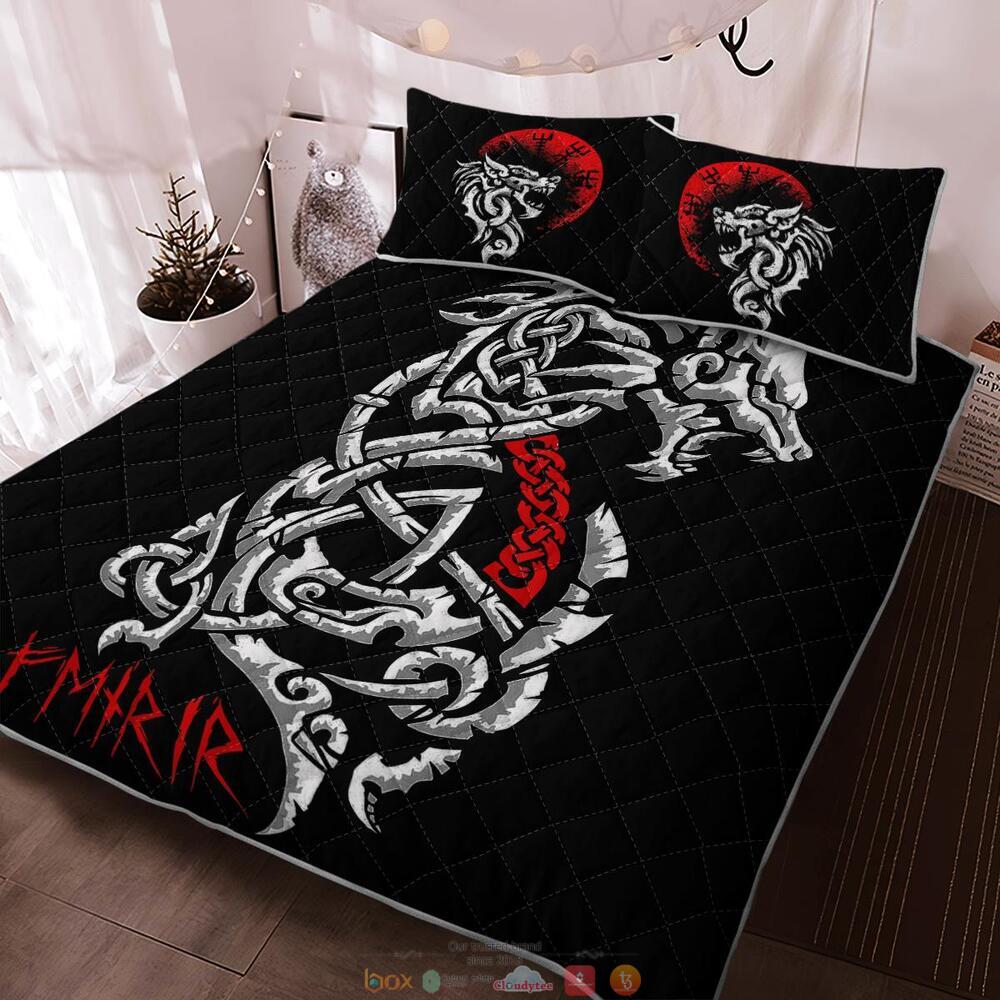 Fenrir Vegvisir Viking Black Red Quilt Bedding Set 1