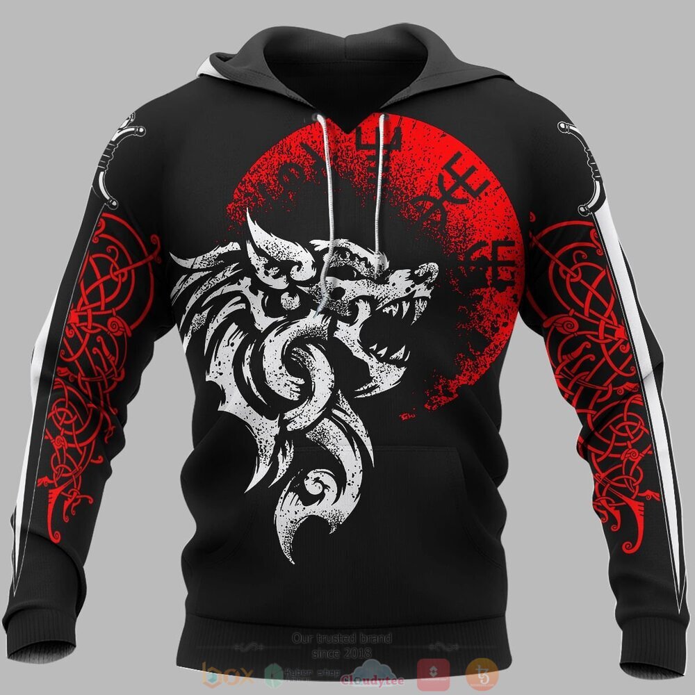 Fenrir Vegvisir red black jersey shirt, hoodie 13 Fenrir Vegvisir red black 3d shirt hoodie